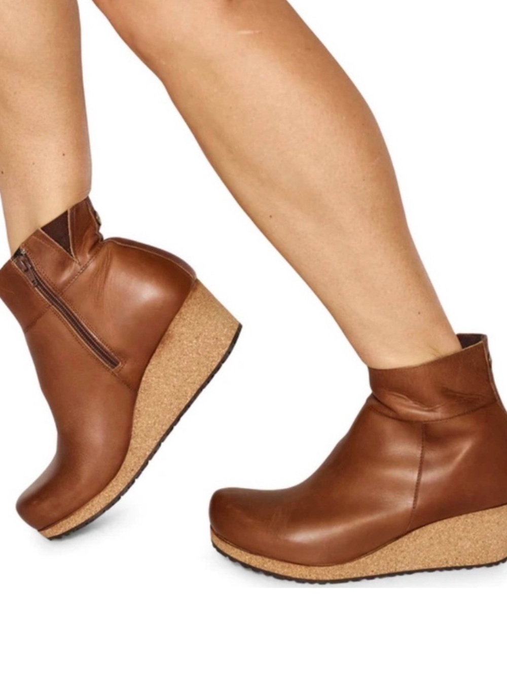 Birkenstock Papillio Ebba Wedge Ankle Boot in Cognac Natural Leather